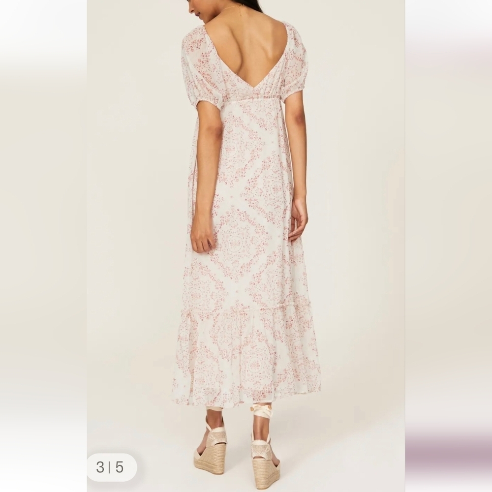 Slate & Willow for Revolve Pink Blush. Cottage Floral Print Midi Dress Slate Lg - Picture 4 of 13
